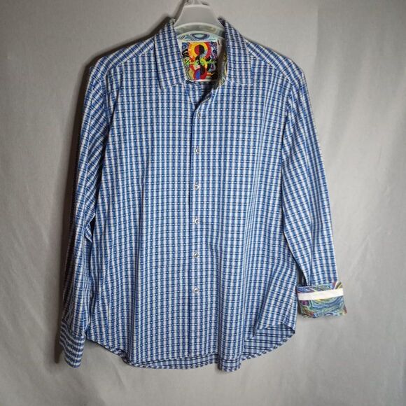 Robert Graham Classic Fit Men's Sky Blue Plaid Button Down Long Sleeve Shirt 2XL - Picture 4 of 11